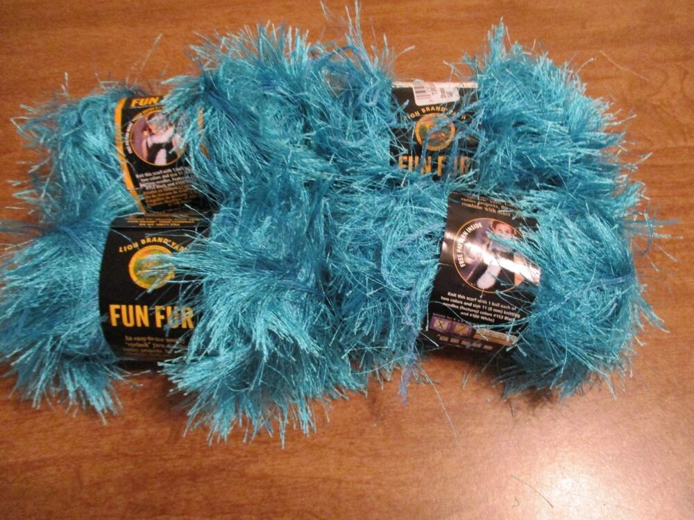 LION BRAND FUN FUR YARNS TURQUOISE LOT OF 4